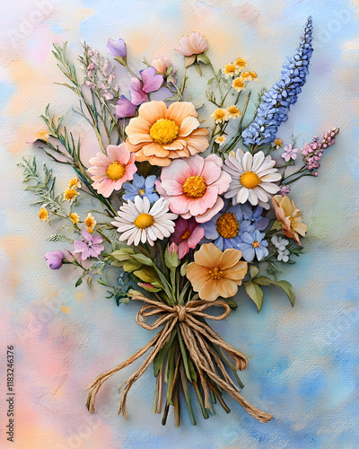 painting of a mini bouquet of flowers, featuring a variety of blooms