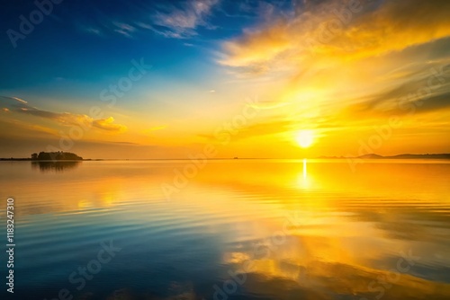 Minimalist Sun Watercolor Painting: Abstract Golden Yellow Sunrise Art