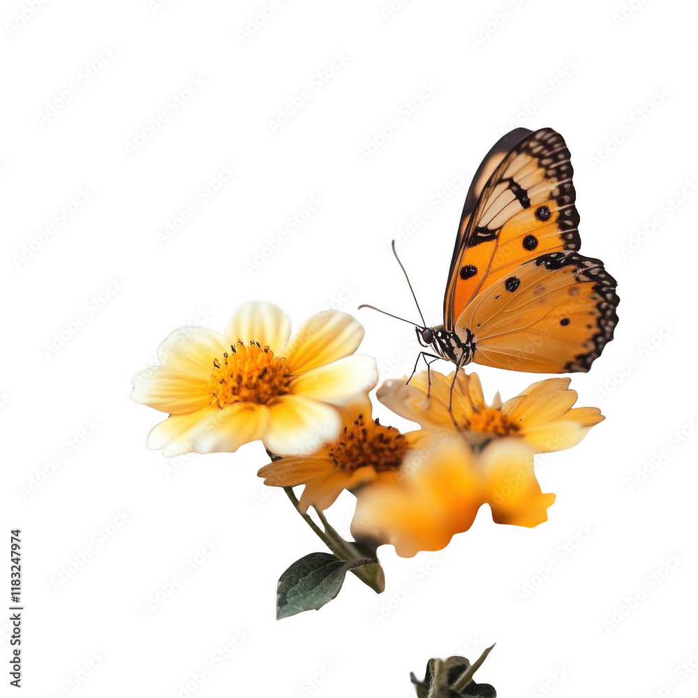Obraz premium Butterfly on flowers. Isolated on transparent background. PNG image.