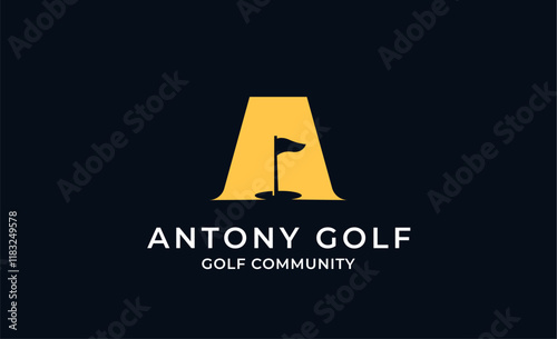 Monogram logo design initial A and Golf. Golf ball, golf stick and sport typography concept. Club and community template design.