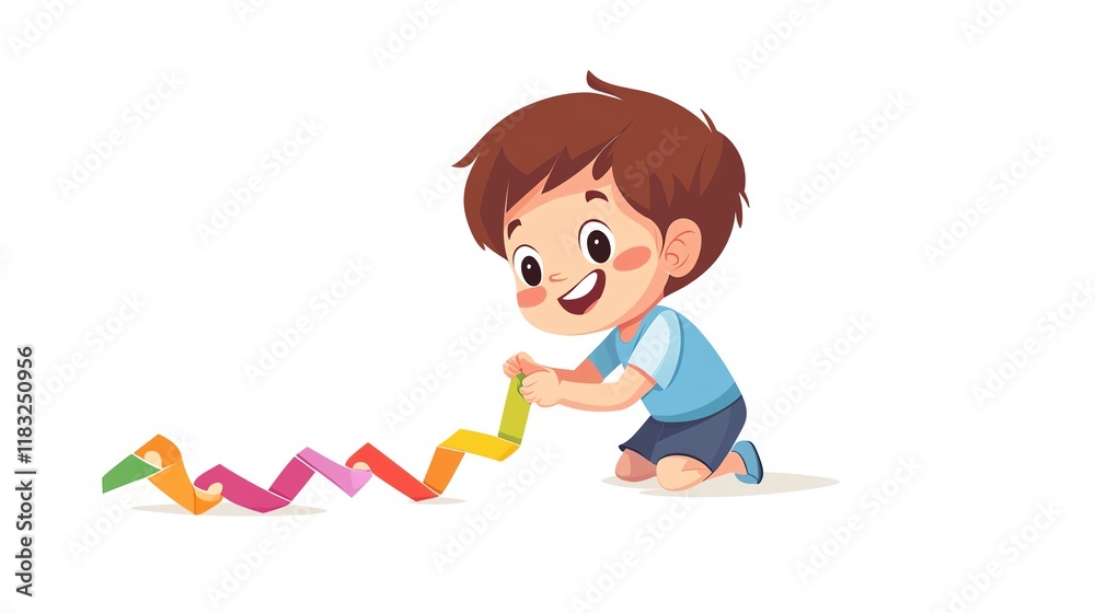 a 2D cartoon illustration of a child making a paper chain, simple and fun, white background--ar 16:9 a 2D cartoon illustration of a child making a paper chain, simple and fun, white background--ar 16:9