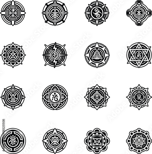 Collection of Glyph Style Reiki Spiritual Symbols Icons 


