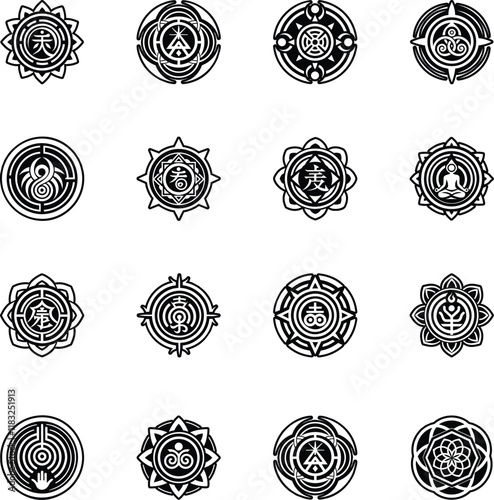 Set of Glyph Style Reiki Energy Symbol Icons 



