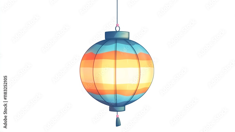 Obraz premium a 2D cartoon illustration of a decorative paper lantern hanging, festive and creative, white background--ar 16:9