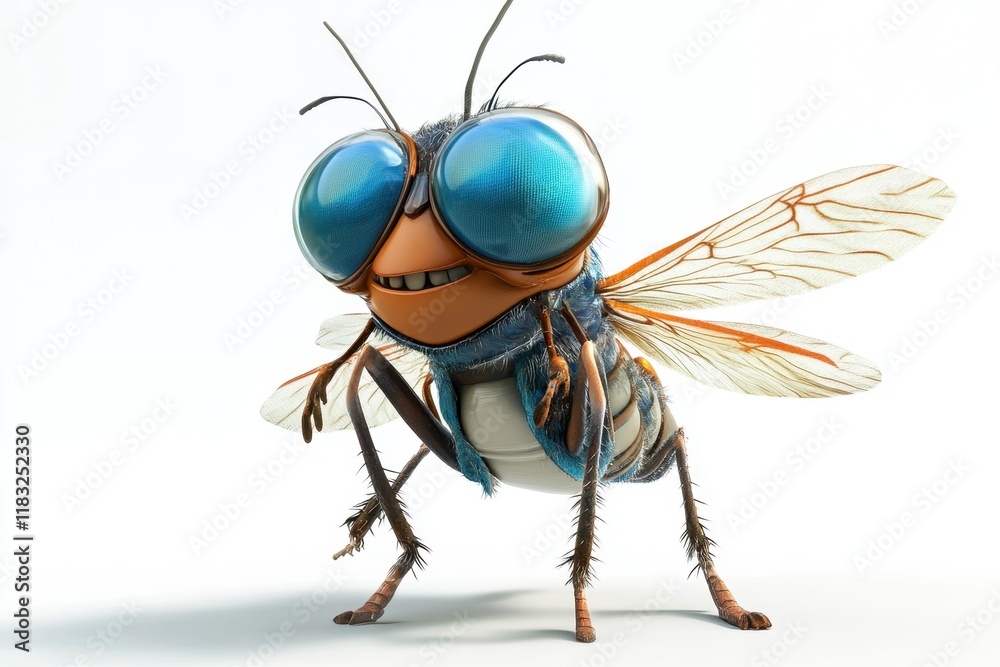 Fototapeta premium Colorful animated insect character posing playfully for attention in a bright setting
