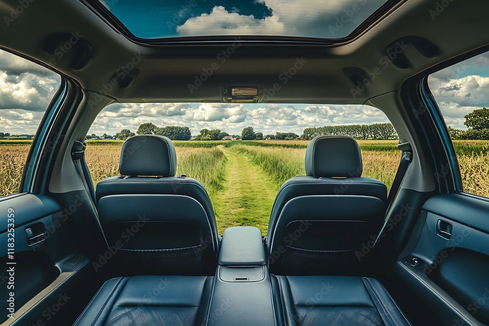 View from the window of a retro car with a view of the countryside. View from the window of a retro car with a view of the countryside.