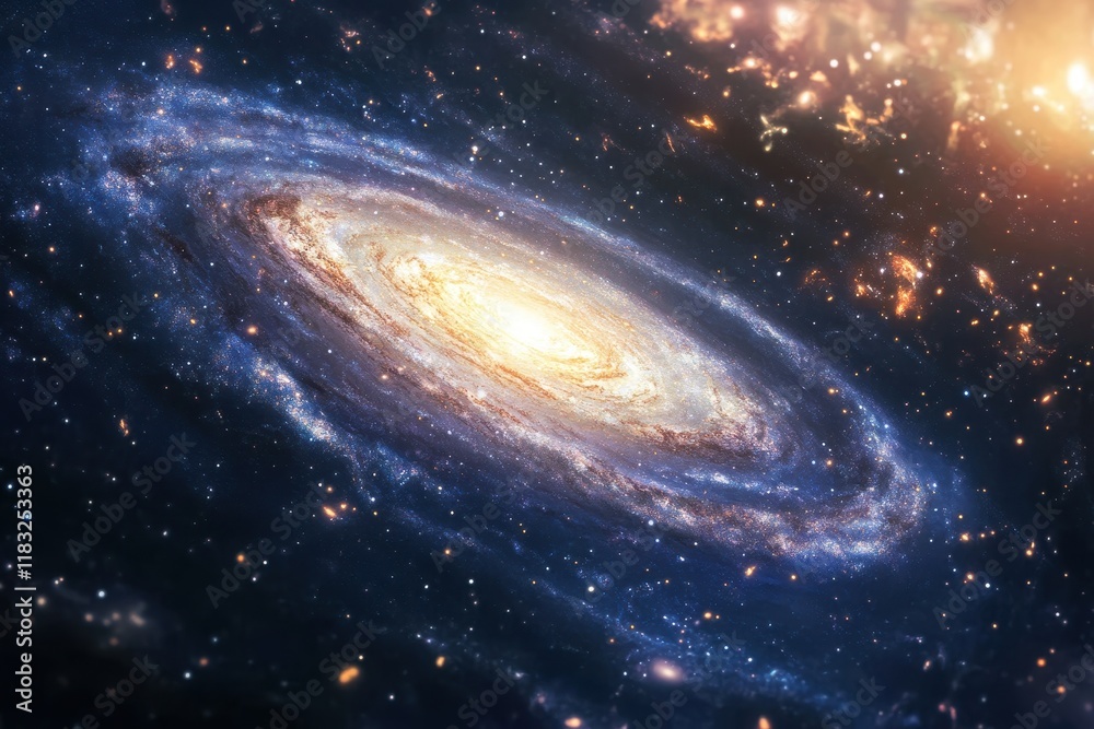 Naklejka premium Swirling galaxy in deep space showcasing bright center and vibrant spirals