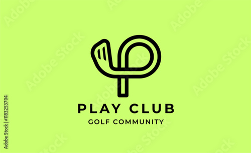 Monogram logo design initial P and Golf. Golf ball, golf stick and sport typography concept. Club and community template design. Club and community template design.