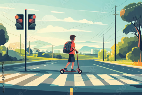 School Kids and Pedestrian Safety in Vector Art & Illustration