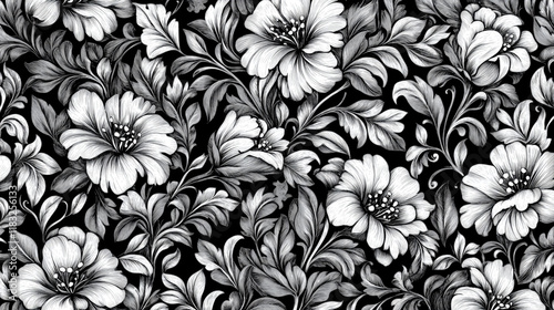 Wallpaper Mural Black and white floral design with intricate patterns and bold contrasting colors Torontodigital.ca