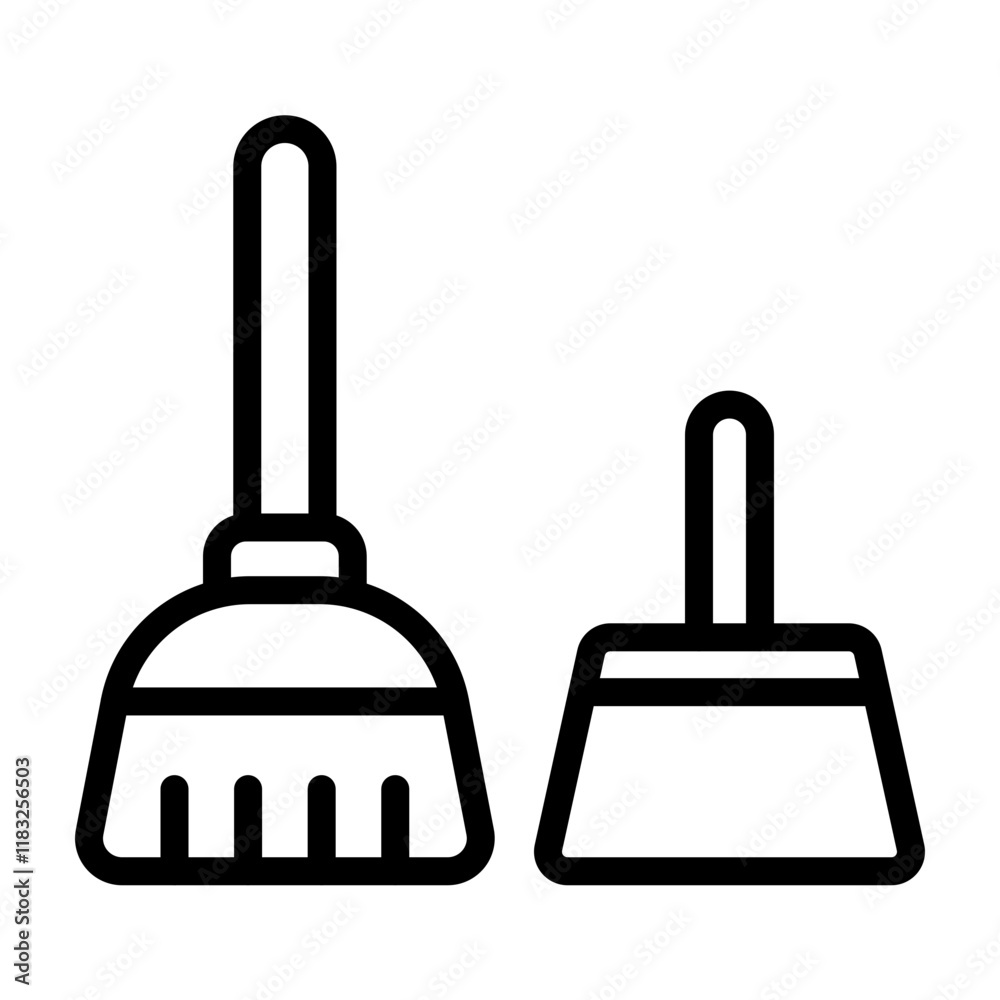 Broom and Dustpan Vector Line Icon Design Broom and Dustpan Vector Line Icon Design