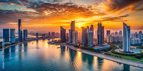 Modern Abu Dhabi Skyline: Al Maryah Island Business District, Persian Gulf Coast photo