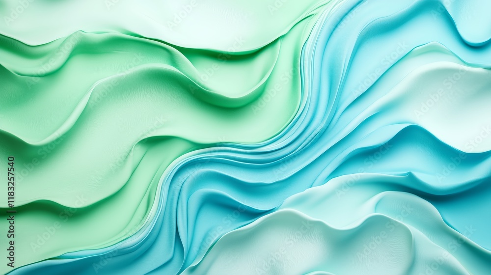 Fototapeta premium Smooth Wavy Texture: Abstract Teal to Green Gradient Background - made with Generative AI