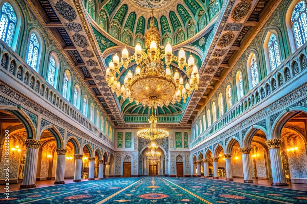Obraz premium The Sultan Qaboos Grand Mosque in Muscat: An architectural masterpiece showcasing Islamic design, prayer hall grandeur, and stunning photographic opportunities.