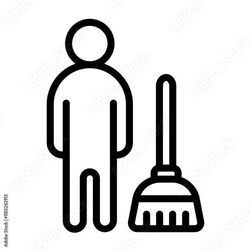 Sanitation Worker Vector Line Icon Design