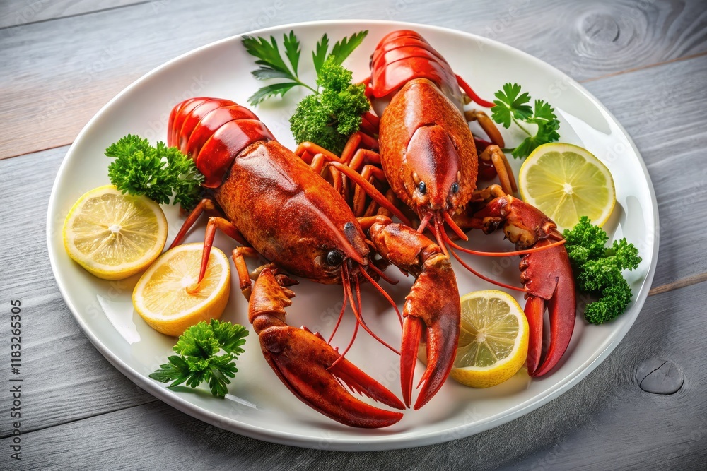 Summer's elegant lobster feast: succulent seafood, vibrant lemon, fresh parsley. Summer's elegant lobster feast: succulent seafood, vibrant lemon, fresh parsley.