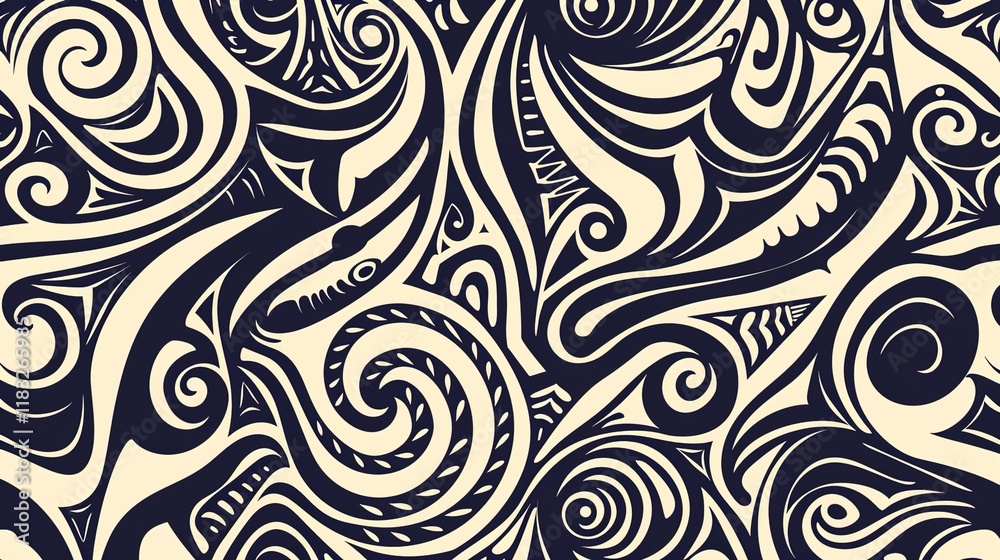 Obraz premium maori tattoo seamless pattern wallpaper