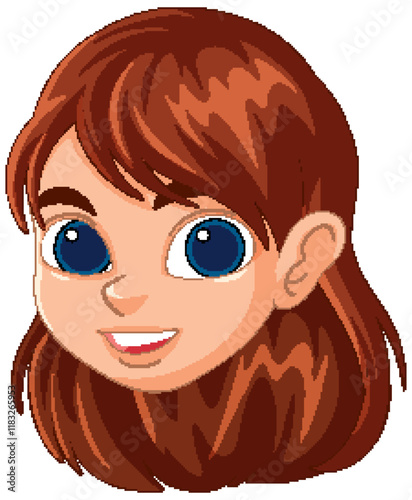 Smiling Cartoon Girl with Brown Hair