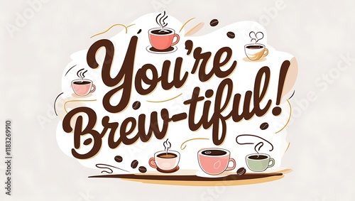 Youre Brewtiful Coffee Cups Design Featuring A Playful Font photo