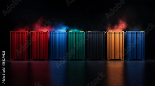 Global trade disruption colorful shipping containers in a dramatic setting industrial environment abstract viewpoint photo