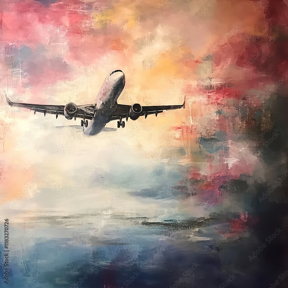 Airplane in Dramatic Sky: A Journey's Abstract Painting Airplane in Dramatic Sky: A Journey's Abstract Painting