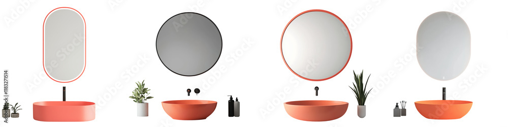 Elegant and Minimalist Bathroom Design with Modern Vanity Mirror and Decor Accents The image showcases a stylish and contemporary bathroom interior featuring a minimalist vanity a round mirror Elegant and Minimalist Bathroom Design with Modern Vanity Mirror and Decor Accents The image showcases a stylish and contemporary bathroom interior featuring a minimalist vanity a round mirror