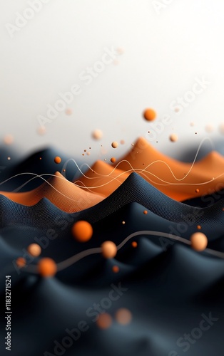 Dreamlike Mountainous Landscape with Flowing Pastel Dots and Curves Serene Digital Artwork Evoking a Sense of Movement and Hypnotic Atmosphere