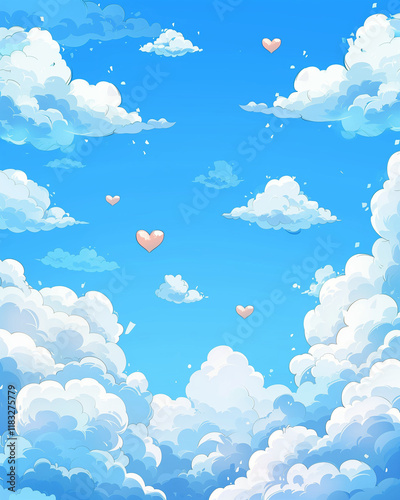 Heart-Shaped Clouds in Blue Sky for Valentine's Day with Copy Space for Text or Messages
