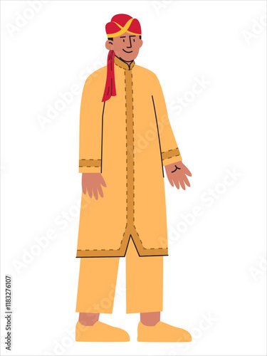 Indian man wearing traditional clothes turban tradition culture heritage India people Hindu Hinduism Sikh Sikhism religion style character expressive face design colorful icon set