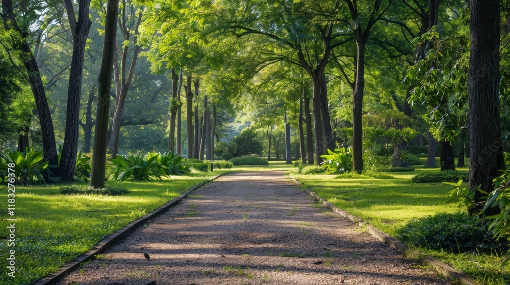 Serene Pathway through Lush Green Trees in a Tranquil Park Setting, Inviting Nature Lovers to Explore Peaceful Outdoor Scenery and Natural Beauty Serene Pathway through Lush Green Trees in a Tranquil Park Setting, Inviting Nature Lovers to Explore Peaceful Outdoor Scenery and Natural Beauty