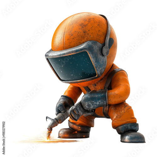 3D Plasticine Welder Worker in Safety Gear Isolated on Background