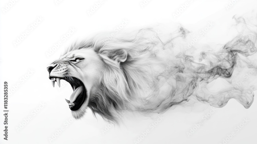 Obraz premium Roaring lion artwork digital canvas monochrome style art gallery close-up fierce power