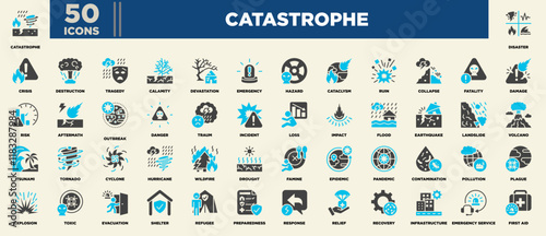 Catastrophe Icon Set Blue Grey Glyph