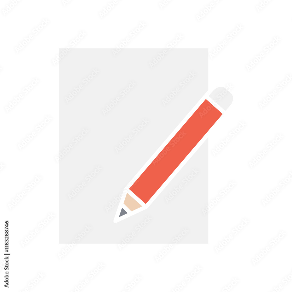 Paper and pencil icon in flat color style Paper and pencil icon in flat color style