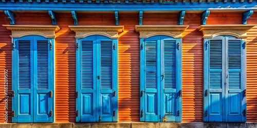 New Orleans French Quarter House, Blue Shutters, Close-Up Aerial View