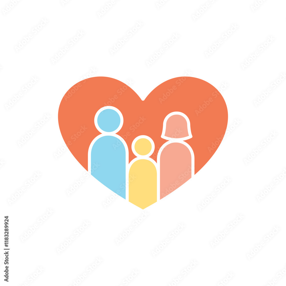 Family icon in flat color style Family icon in flat color style