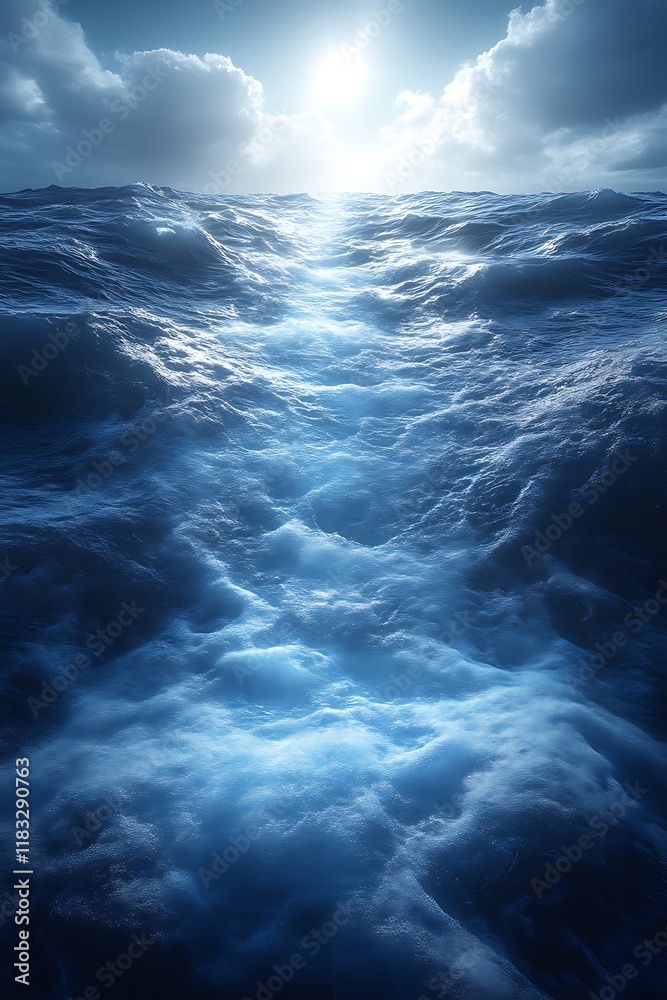 Fototapeta premium Dramatic ocean waves at night, moonlight path.