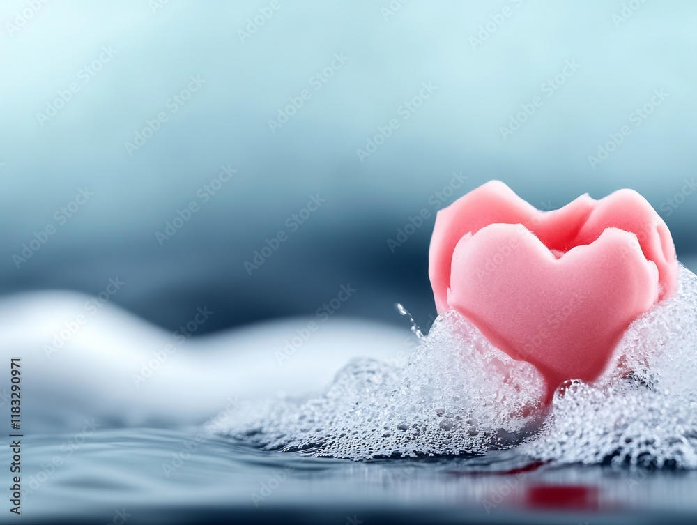 Close-Up Photo: Gently Resting Heart-Shaped Soap in Soft, Luxurious Foam. AI Generated Close-Up Photo: Gently Resting Heart-Shaped Soap in Soft, Luxurious Foam. AI Generated