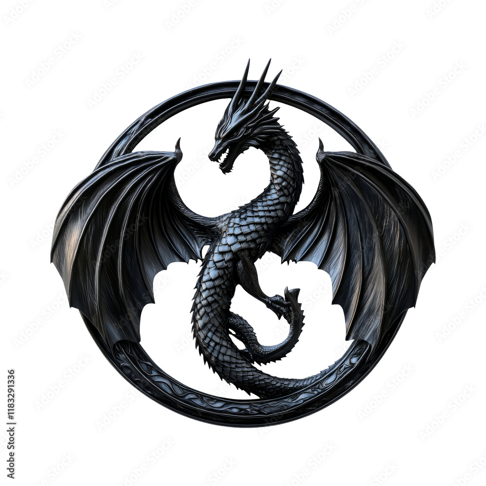 Obraz premium Detailed 3D Dragon Badge Isolated on White Background Design