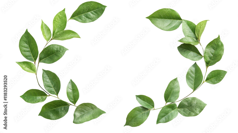 Fototapeta premium Green leaves frame isolated on white background