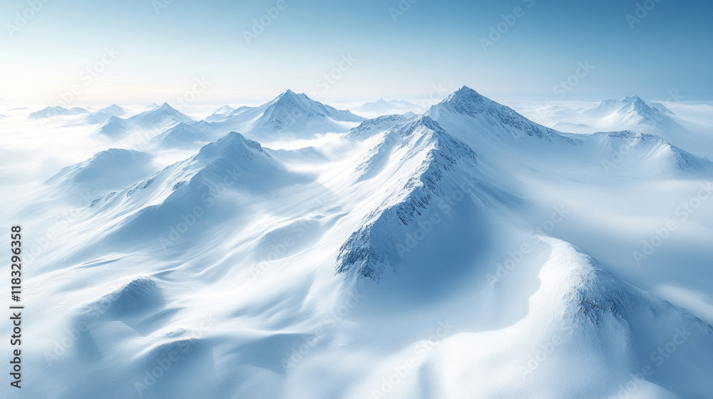 custom made wallpaper toronto digitalSnowfall aerial view of a serene mountain range with snow-capped peaks under a pale blue winter sky