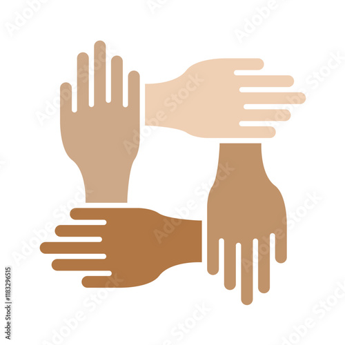 4 Hands holding icon in flat color style