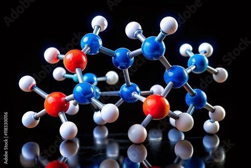 Night Photography: Geraniol Molecule - Ball & Stick Model, Isolated Monoterpenoid Structure photo