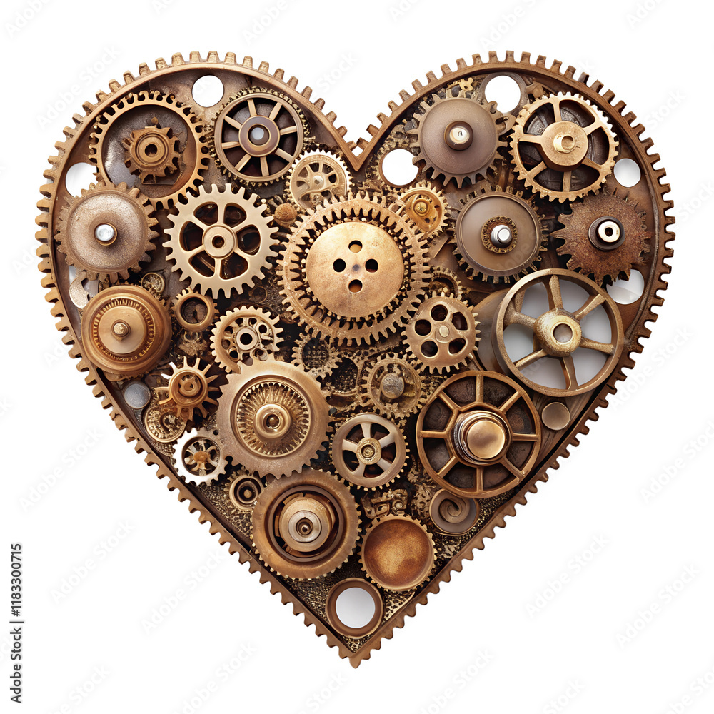 Heart shaped steampunk mechanical gears on a transparent background Heart shaped steampunk mechanical gears on a transparent background
