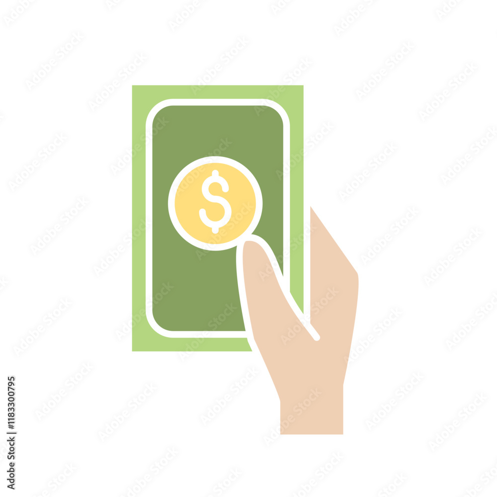 Money in hand icon in flat color style Money in hand icon in flat color style