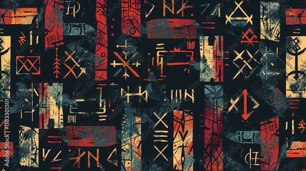 Obraz premium nordic runes seamless pattern wallpaper