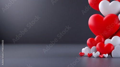 Vibrant Red and White Hearts 3D Render: Romantic Valentine's Day Mockup. AI Generated photo