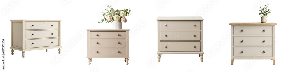 Elegant and Modern Wooden Dressers Arranged in Serene and Cozy Home Interior Setting with Decorative Accents and Florals Elegant and Modern Wooden Dressers Arranged in Serene and Cozy Home Interior Setting with Decorative Accents and Florals