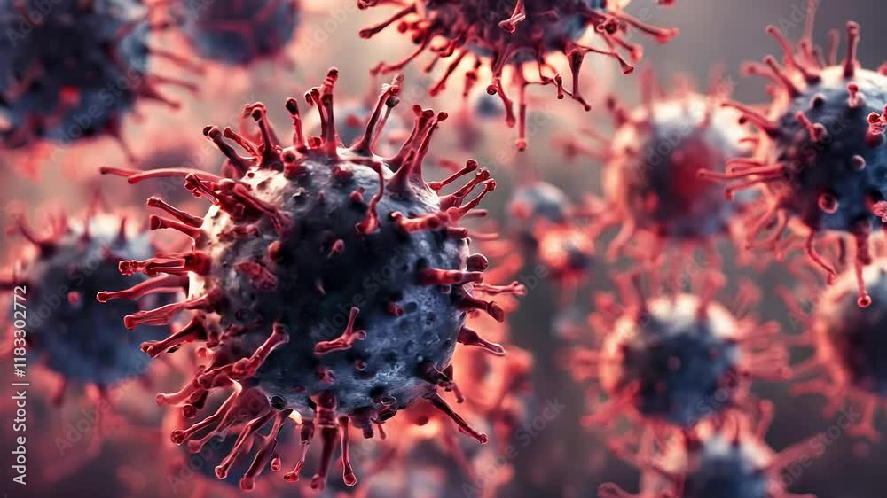 Microscope virus close up, virus concept, virus spreading