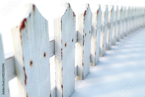 White picket fence cut out on a white background